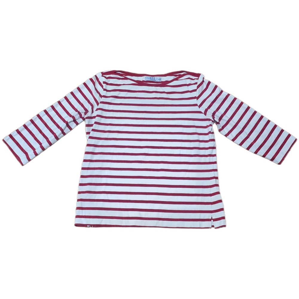 New York Laundry NYL Striped Boat Neck 3/4 Sleeve Top Mac Red Size ‎ XL Nautical